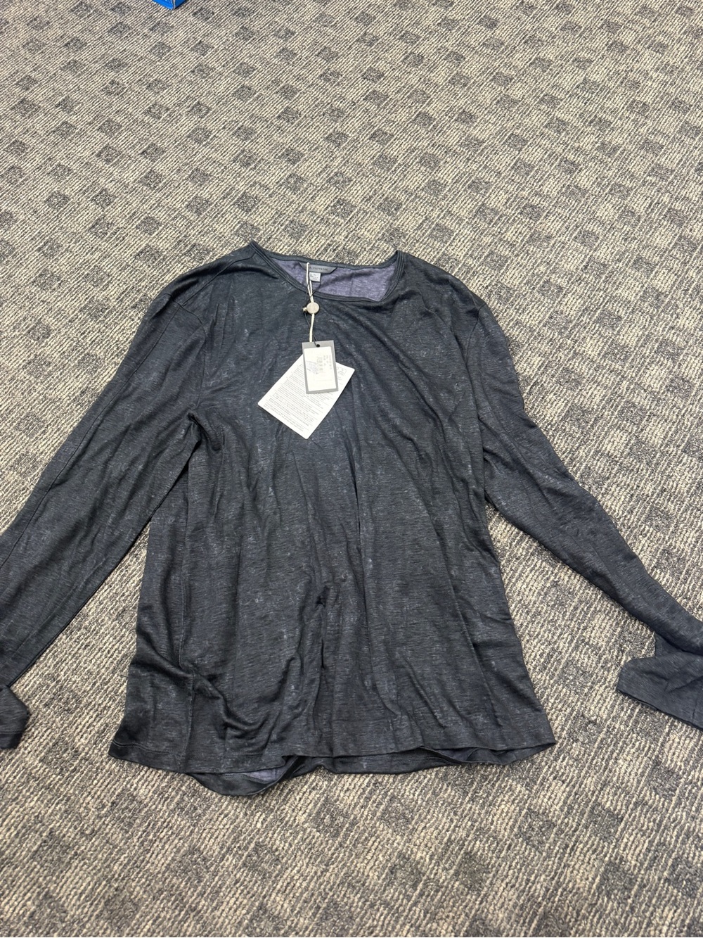 NWT John Varvatos Men’s XL Black Sheer Slub Long Sleeve Crewneck Shirt 100%Linen